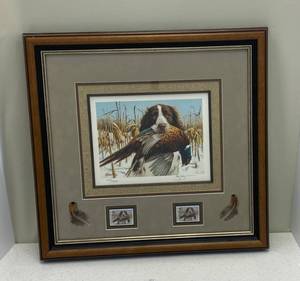Jim Killen Pencil Signed Framed Pheasant Print With Feathers And Two  1997 Pheasant Habitat Stamps One Signed By Artist 1320 2500