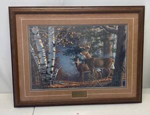 James Meger Hand Signed Framed Whitetail Deer Print Titled  Cold Snap  366 1750