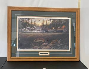 Terry Doughty Pencil Signed Framed Print Titled  Fishing The Falls  16723400