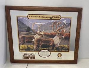Vintage Framed Seagrams Canadian Hunter Americas Endangered Wildlife Mirror  The Woodland Caribou 