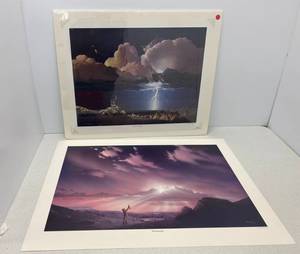 Two unframed Bill Jaxon Native American Prints Titled  The Christening &  Give Us A Sign 