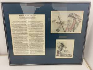 Framed Native American Lithos with Where IS The Eagle writings