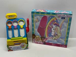 lot 6 image: New Little Tikes Cash Register and New Barbie Pop Up Tent