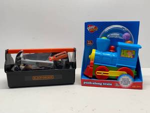 lot 8 image: New Toy Tool Chest and New Push-Along Train
