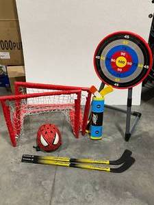 lot 54 image: Childrens Toy Hockey Sets and Bike Helmet