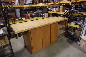 Wood Work Bench With Under Table Top Storage