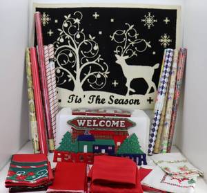 lot 48 image: Wrapping Paper, Table Cloths, Floor Mat & Misc