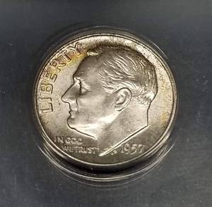1957-D ROOSEVELT DIME MS66 ANACS