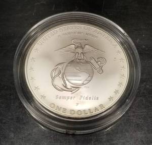 2005 US SILVER DOLLAR MARINES COMMEMORATIVE IN ORIGINAL BOX