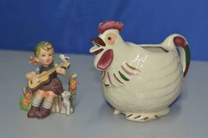 lot 57 image: Girl with Guitar and Shawnee Rooster Pitcher