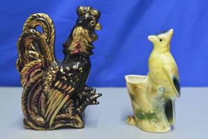 lot 111 image: Lipper and Mann Rooster Wall Pocket & Royal Copley Bird on Branch Planter