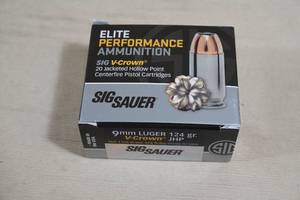 20 Sig Sauer Elite Performance 9mm Luger 124 Gr V-Crown JHP Ammo