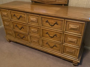 lot 30 image: Vintage Dresser with Mirror and Bedside Table
