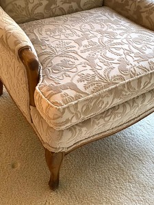 lot 22 image: Lovely Upholstered High Back Chair with Monkey Motif Fabric