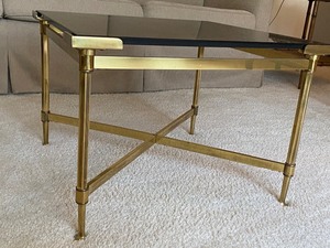 lot 17 image: Metal (Brass) Base- Glass Top Accent Table