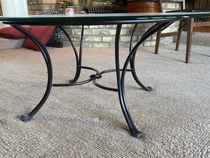 lot 34 image: Round Glass Top Coffee Table with Black Metal Base