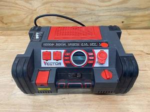 lot 66 image: VECTOR 1200 Peak Amp Jump Starter, Dual Power Inverter, 120 PSI Air Compressor, Two USB Charging Ports, Rechargeable