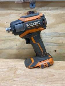 lot 35 image: RIDGID 18V Brushless Cordless 14 in. 3-Speed Impact Driver with Belt Clip (Tool Only)