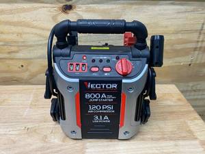 lot 111 image: VECTOR 800 Peak Amp Jump Starter, 120 PSI Air Compressor, Three USB Charging Ports, Rechargeable