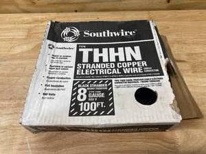 lot 144 image: SOUTHWIRE 100 ft. 8 Black Stranded CU SIMpull THHN Wire