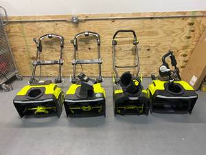 lot 149 image: RYOBI Lot of 4- 40V Snow Blowers (non-functional)