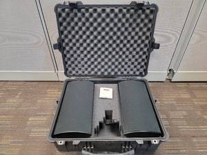 Pelican Case with Pair of Cornered Audio C4 TriangularCorner Satellite Speakers