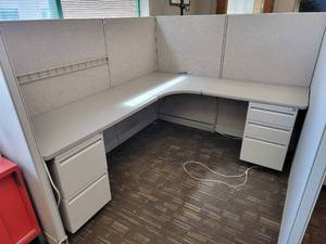 11 Piece - Office Cubicle with Built-In Desk - 6 Walls, 3 Desk, 2 Cabinet II
