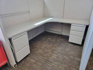 11 Piece - Office Cubicle with Built-In Desk - 6 Walls, 3 Desk, 2 Cabinet III