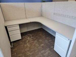 11 Piece - Office Cubicle with Built-In Desk - 6 Walls, 3 Desk, 2 Cabinet IV