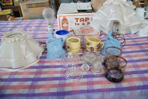 (2) Matching Glass Blue Doll Lamps,...