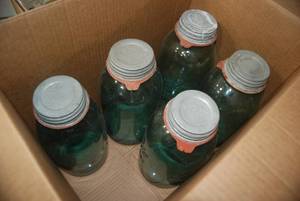 (5) Large Blue Ball Glass Mason Jar...