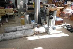 Large lot of metal duct pipes and e...