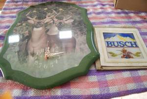 Deer clock and Busch beer decor...