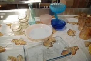 Fire King Pie Dish, Blue Glass, and...