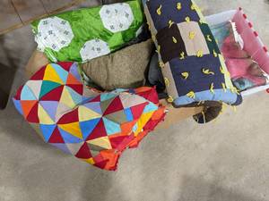 Box of Quilts, and Lockable tote wi...