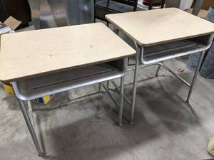 Vintage (2) Metal Framed Wood Top S...