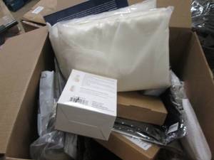 box of tableclothes,wigs, dogleash ...