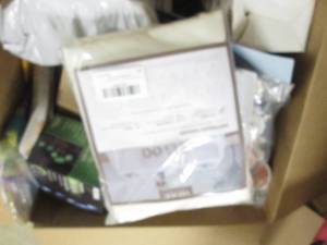 box of table cloth , hose sprayer t...