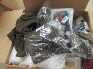 box of hats, ice cube trays, wig an...