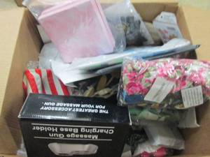 box of headbands, pillow covers mes...