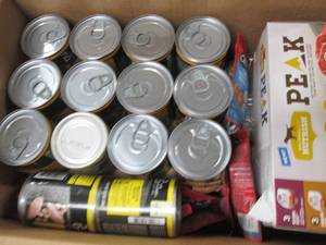 box of canned dog food ...