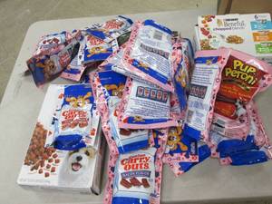 box of dog food and dog treats ...