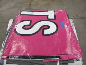 lot 516 image: 19 x 48 11 oz. Black Vinyl Tarp w Advertisement  Reused Billboard  13 mil Heavy Duty - A Grade