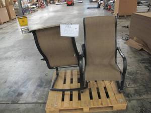 lot 535 image: Pair of Sunbrella Outdoor Chairs - Beige with Black Frame