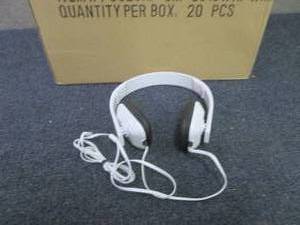 lot 315 image: Box of 20 White Adjustable Headphon...