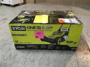 ONE HP 18V Brushless 16 in. Cordless Battery Walk Behind Push Lawn Mower Battery and Charger Included  by RYOBI Custome REturns See Pictures