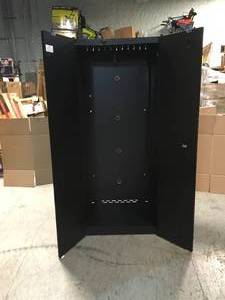 Regular Duty Welded 24-Gauge Steel Freestanding Garage Cabinet in Black (31 in. W x 75 in. H x 20 in. D) by Husky Damage on Cornerside Customer Returns See Pictures
