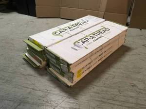 10 Boxes of Dusk CherryShea Oak 47 in. L x 12-18 in. W x 1-1116 in. T Vinyl Overlay to Cover Stairs 1 in. Thick by Cap A Tread Customer Returns See Pictures