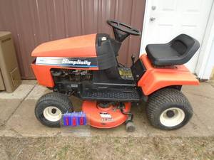 Simplicity 1238 riding mower. Hydrostatic drive. Runs & drives good. Used condition. As shown.