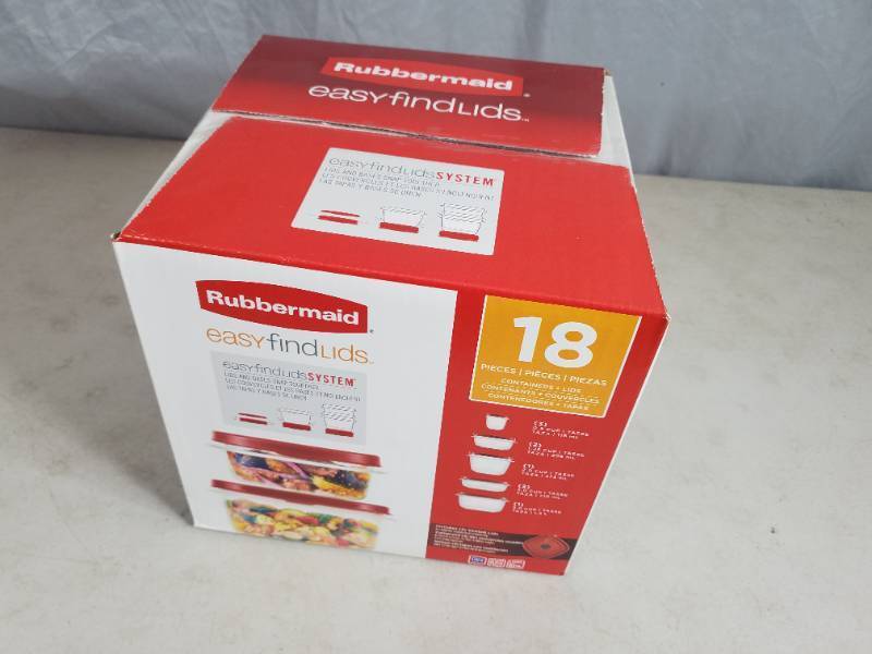 lot 124 image: New Rubbermaid Easy Find Lids 18 Piece Set